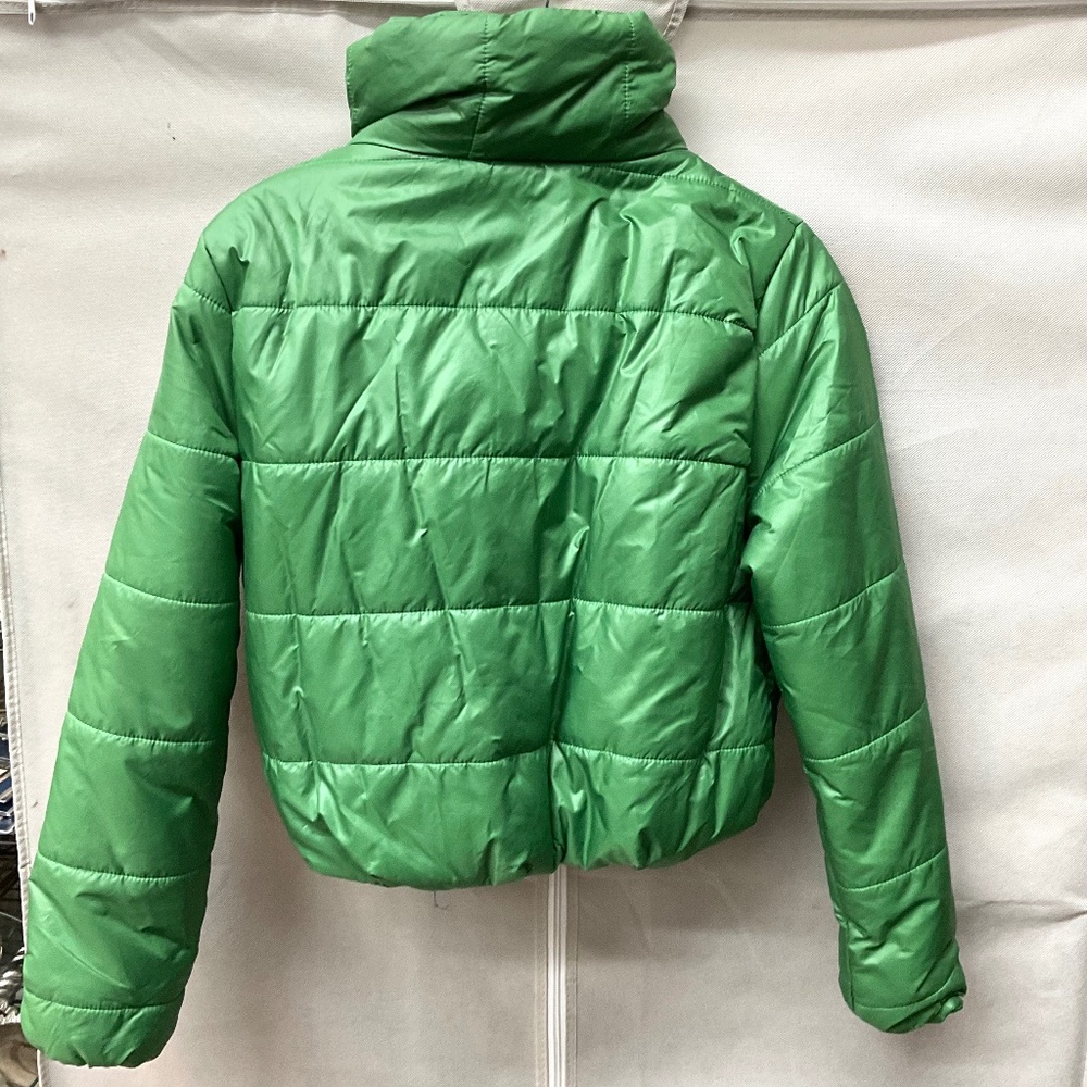 Green Cropped Puffer Jacket NWT – Oversized Ring Zip, High Neck, Y2K Streetwear - Picture 6 of 14